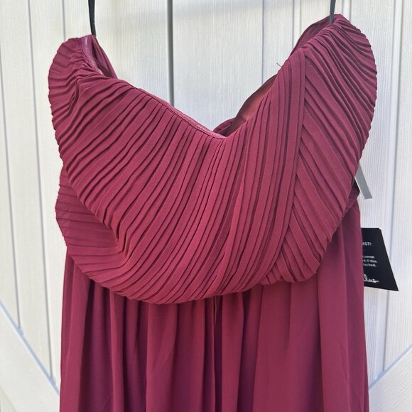 Lulus Gown Large Burgundy Chiffon Maxi Strapless Sweetheart Pleat Formal A Line - Picture 1 of 14